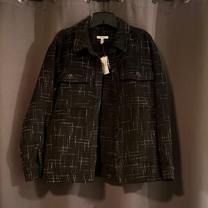 Maurices Black Patterned Blazer Jacket with White Stitching